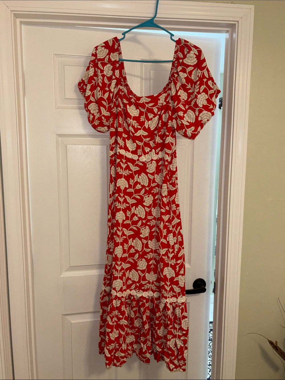 Absolutely Famous Red Floral Maxi Dress with Puff Sleeves
